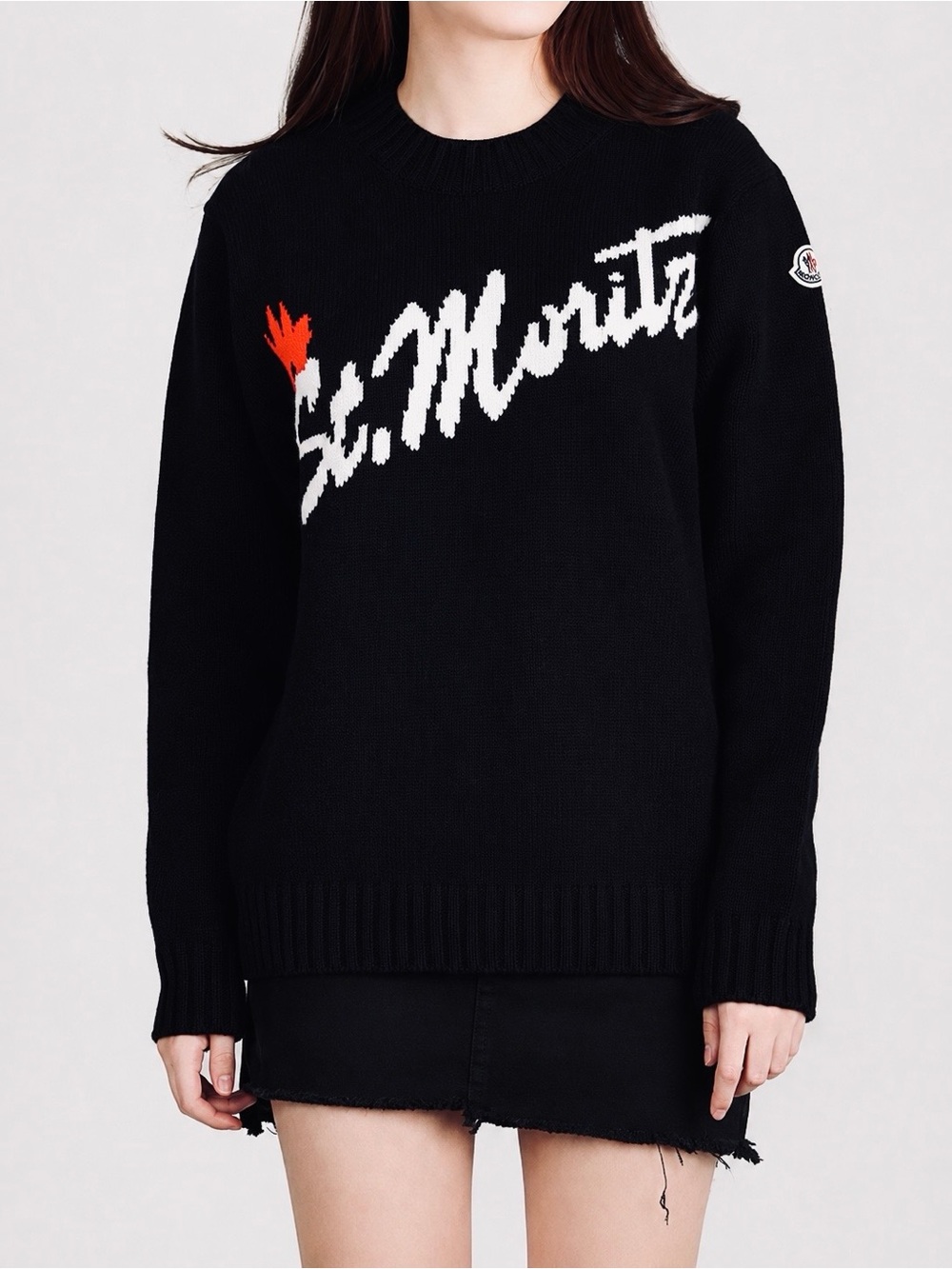 Black MONCLER St. Moritz Wool & Cashmere Intarsia Sweater — XS — w MONCLER LOGO